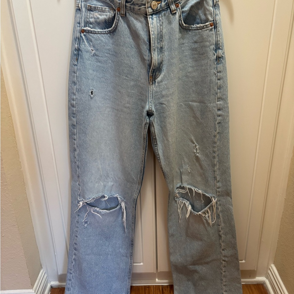 Zara Light Blue Distressed Boyfriend Jeans